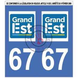 Stickers de plaque d'immatriculation auto département Bas-Rhin 67 Grand Est (la paire) (port gratuit)