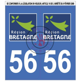 Stickers de plaque d'immatriculation auto département MORBIHAN 56 BRETAGNE (la paire) (port gratuit)