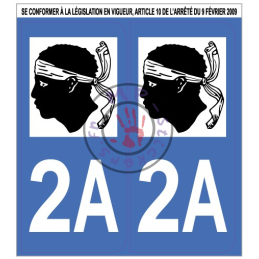 Stickers de plaque d'immatriculation auto département Corse du Sud 2A CORSE (la paire) (port gratuit)