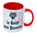 Mug la Route une Passion 330ml anse et intérieur ROUGE céramique top qualité 2 faces