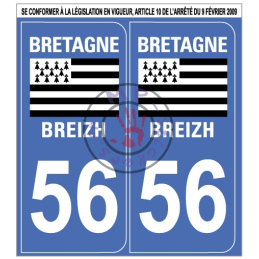Stickers de plaque d'immatriculation auto département MORBIHAN 56 (la paire) (port gratuit)