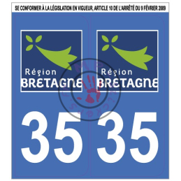 Stickers de plaque d'immatriculation auto département ILE et VILAINE 35 BRETAGNE (la paire) (port gratuit)