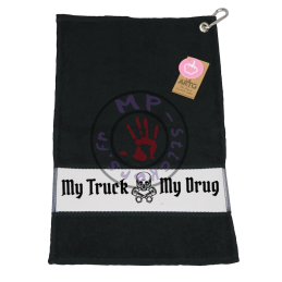 Serviette coton noire My Truck My Drug marquage noir sur bande blanche
