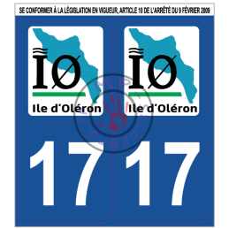Stickers de plaque d'immatriculation auto département Charente Maritime 17 Ile d'Oléron (la paire)