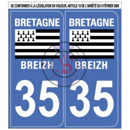 Stickers de plaque d'immatriculation auto département ILE et VILAINE 35 (la paire) (port gratuit)