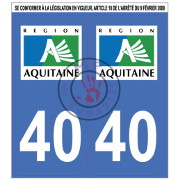 Stickers de plaque d'immatriculation auto département LANDES 40 (la paire) (port gratuit)