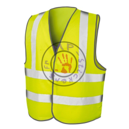 Gilet de sécurité jaune fluo homologué 2 bandes verticales et 2 bandes horizontales personnalisable