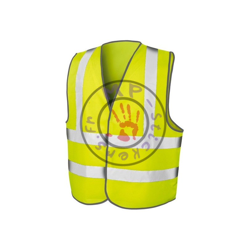 Gilet de sécurité jaune fluo homologué 2 bandes verticales et 2 bandes horizontales personnalisable